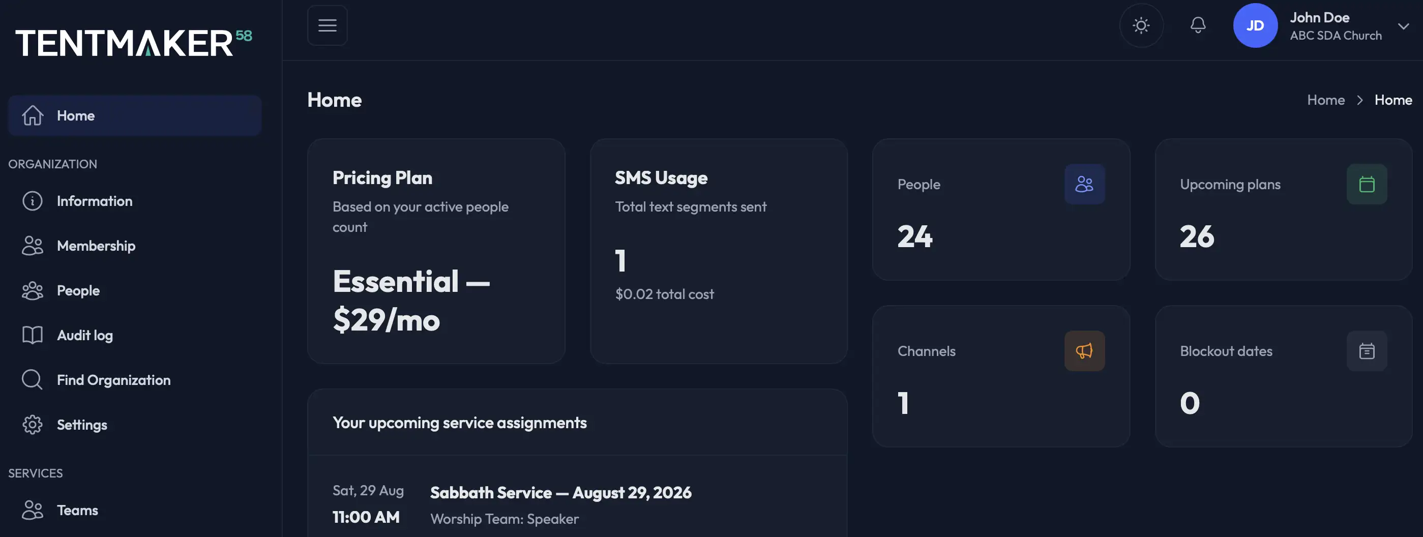 Tentmaker58 dashboard overview